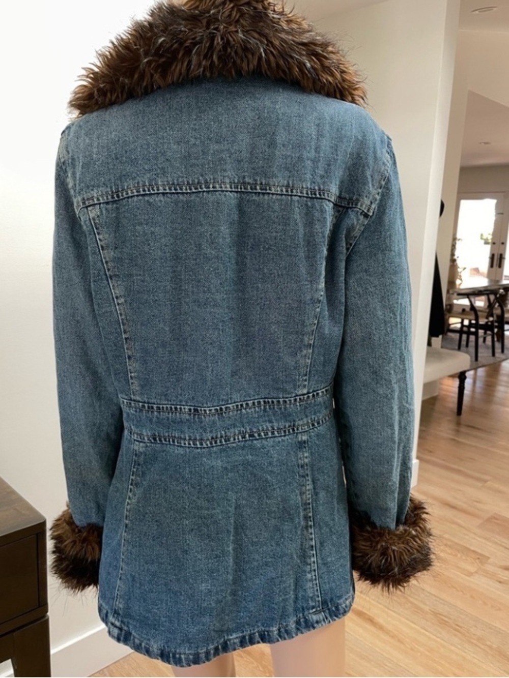 Vtg GIACCA Penny Lane Y2K Faux Fur Denim Coat Jacket Old Money Mobwife XL - Picture 4 of 7